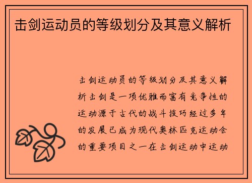 击剑运动员的等级划分及其意义解析